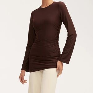 Veiled Mesh Rouched Top - Chocolate Plum